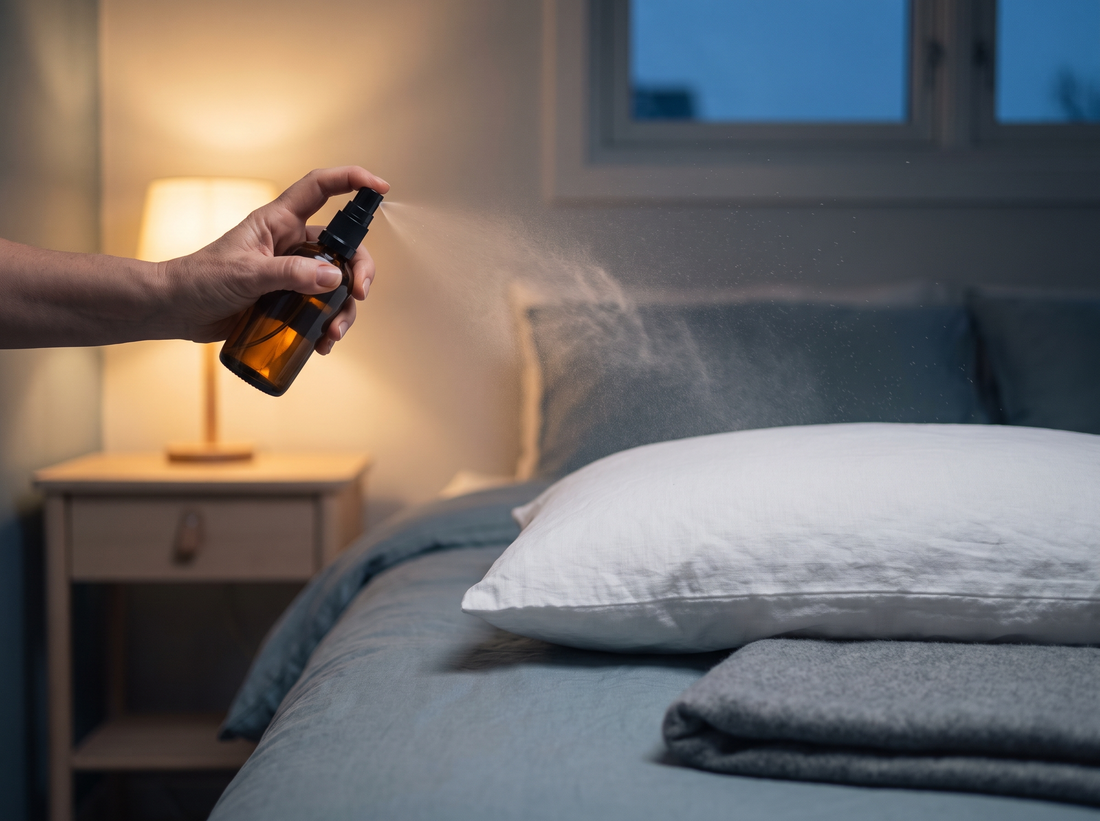 Kissenspray wird abends aufs Kissen gesprüht – Einschlafritual aufbauen