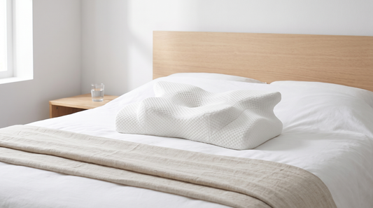 Ergonomisches Kopfkissen auf einem gemachten Bett