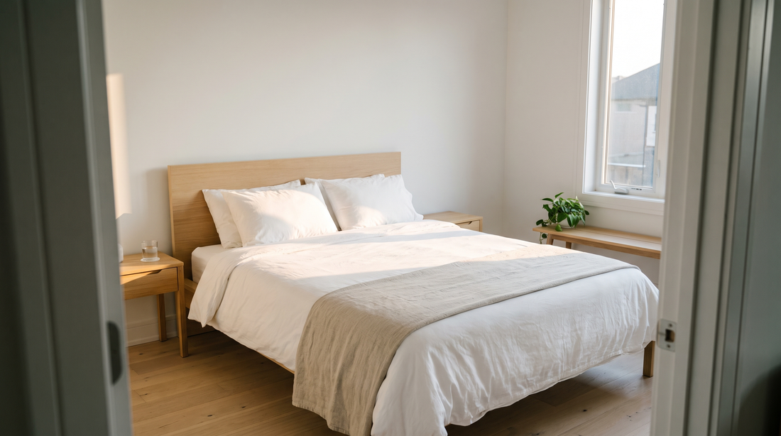 Schlafzimmer am Morgen mit Tageslicht