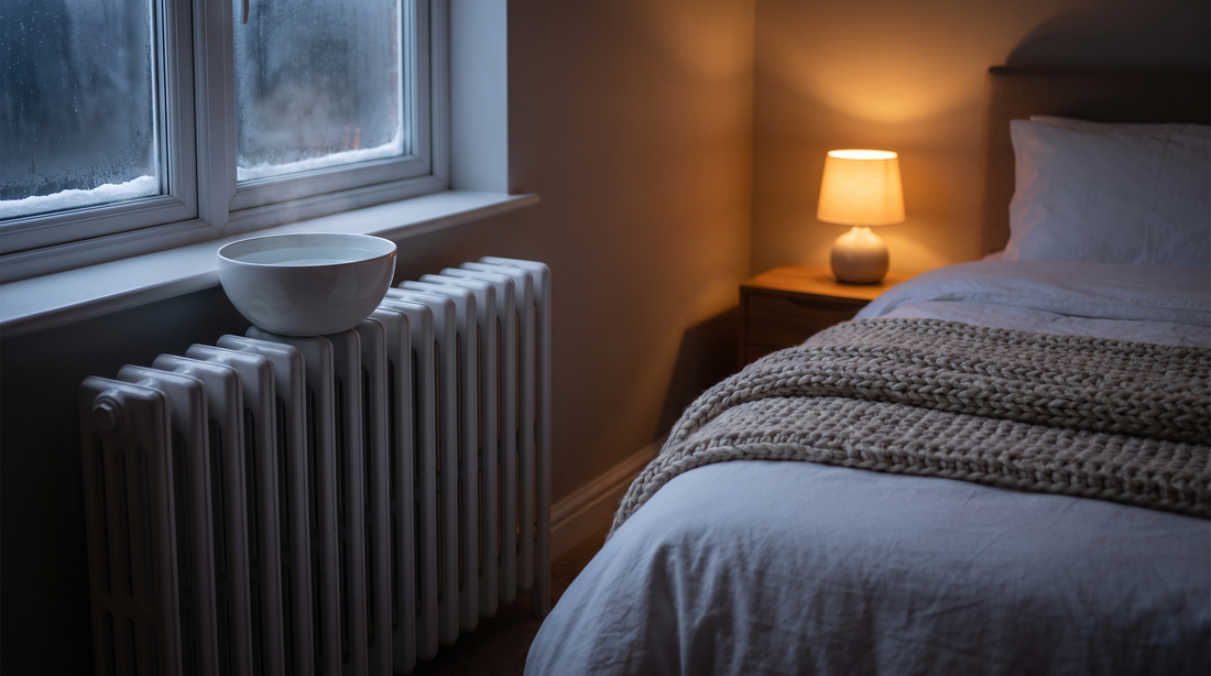 Heizkörper unter einem Schlafzimmerfenster im Winter