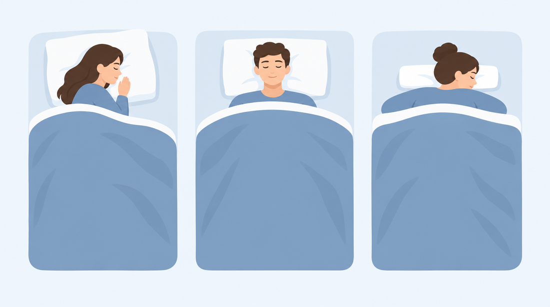 Illustration: Seiten-, Rücken- und Bauchlage mit passender Kissenhöhe