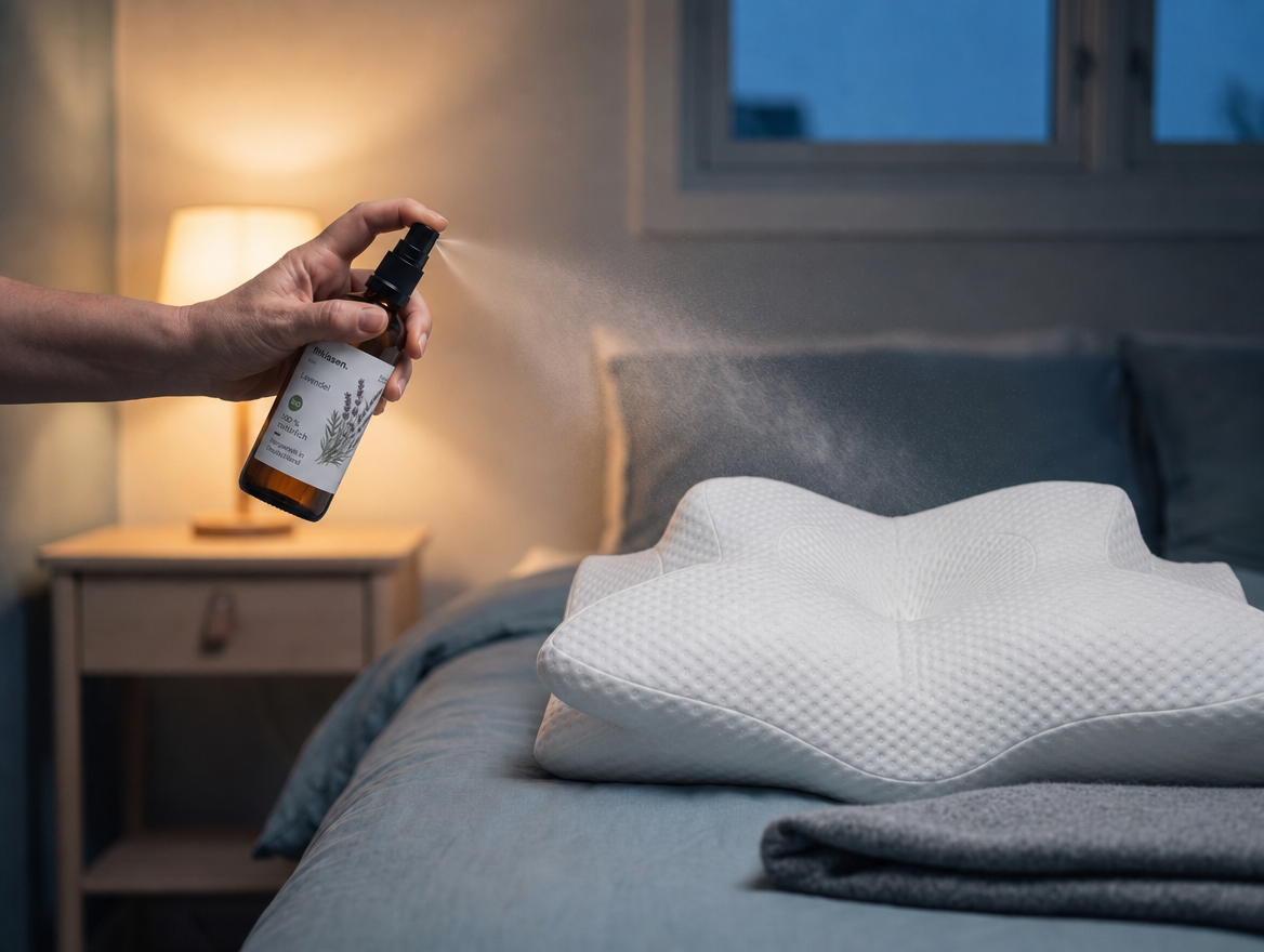 Kissenspray wird abends auf das orthopädische fitkissen® gesprüht