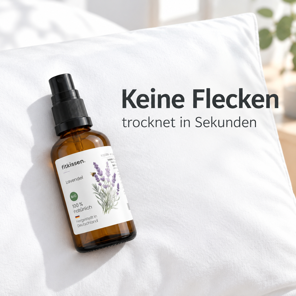 Keine Flecken: das Kissenspray trocknet in Sekunden auf dem Bezug