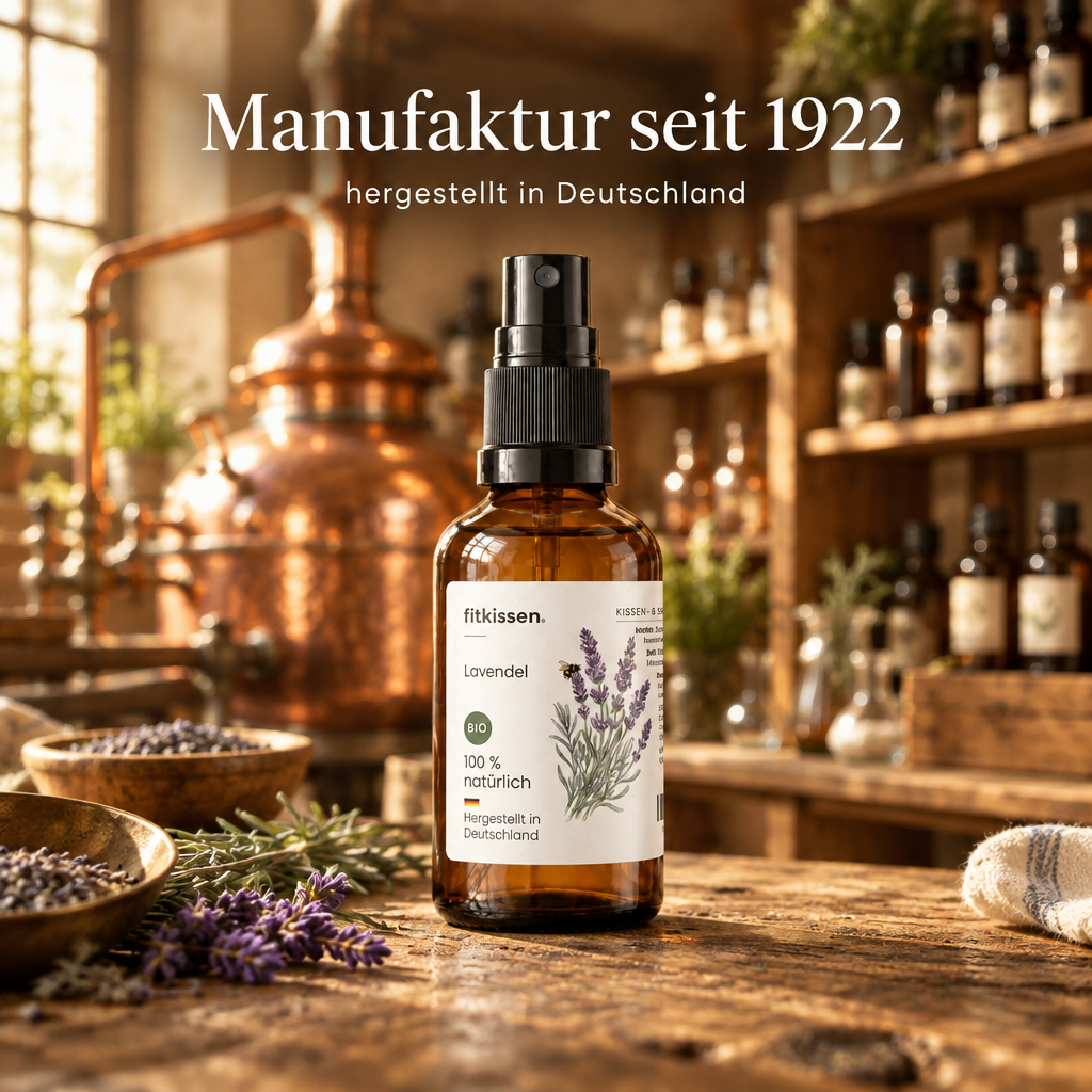 Manufaktur seit 1922, hergestellt in Deutschland — Flasche vor Kupferkessel