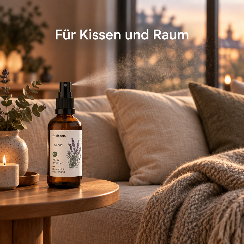 Für Kissen und Raum: das Spray wird im Wohnzimmer vernebelt